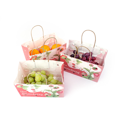 Wet Strength Paper Handle Bags , Compostable Paper Bag For Fruits With Air Hole
