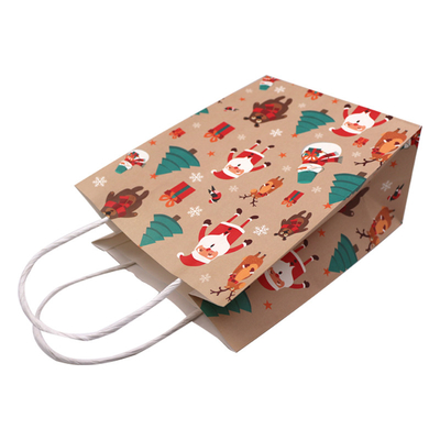 Brown T Shirt Uncoated Paper Bags Eco Friendly With Paper Twist Rope