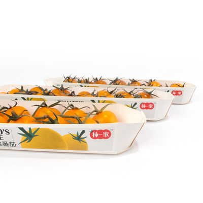 Cherry Tomato Fruit And Veg Cardboard Boxes , Compostable Paper Food Boat Tray
