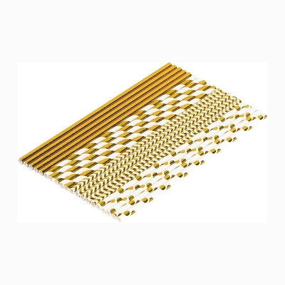 Eco Friendly Gold And White Striped Straws For Hot Drink Paper Wood Material