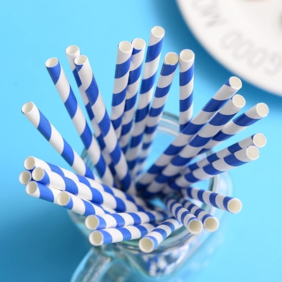 Striped Blue And White Paper Straws BPA Free Eco Friendly For Office Coffee