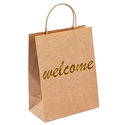 Takeaway Kraft Handle Paper Bags Compostable With 10kg Capacity