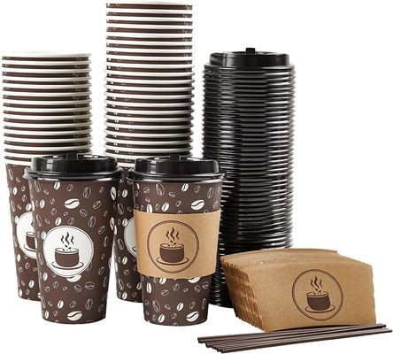 Sugarcane Bagasse Eco Friendly Disposable Coffee Cups 16Oz With Lid